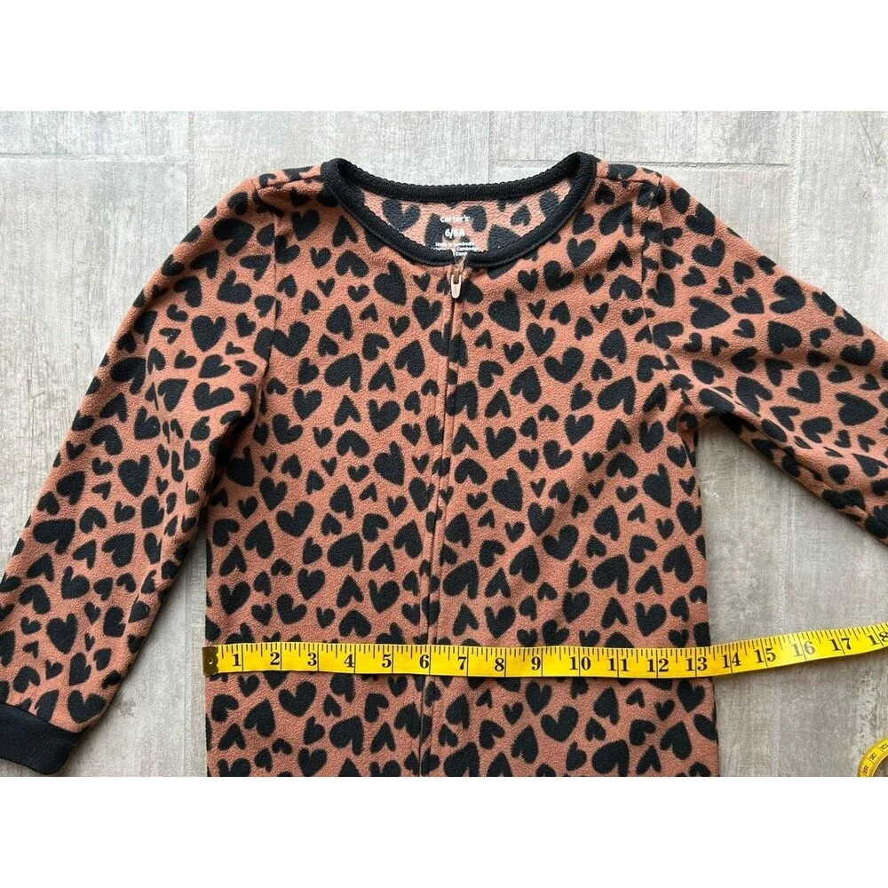 Girls Fleece Leopard Hearts PJs Pajama One Piece Footed Sleeper Zip Cozy 6